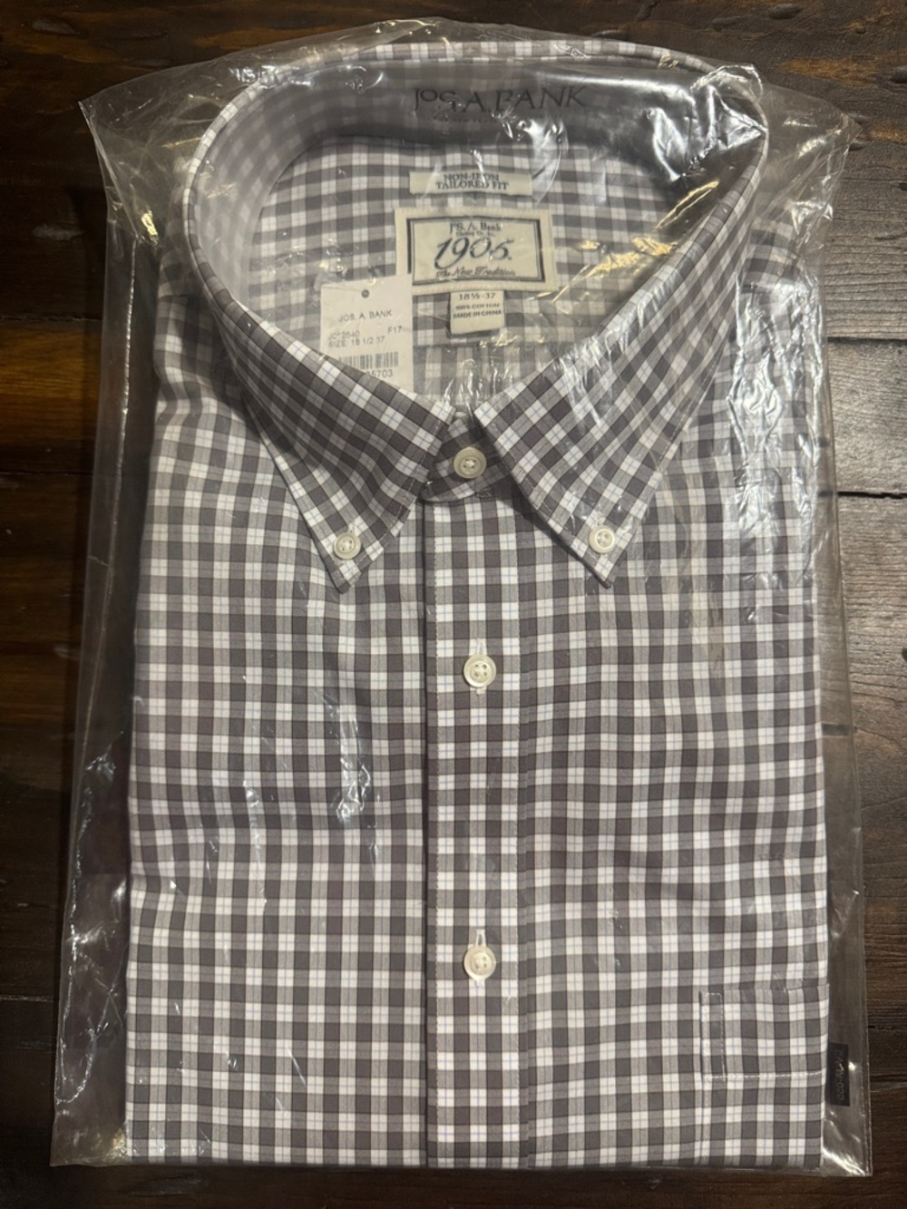 Jos. A. Bank Men's Gray and White Checked Button-Down Dress Shirt-100% Cotton